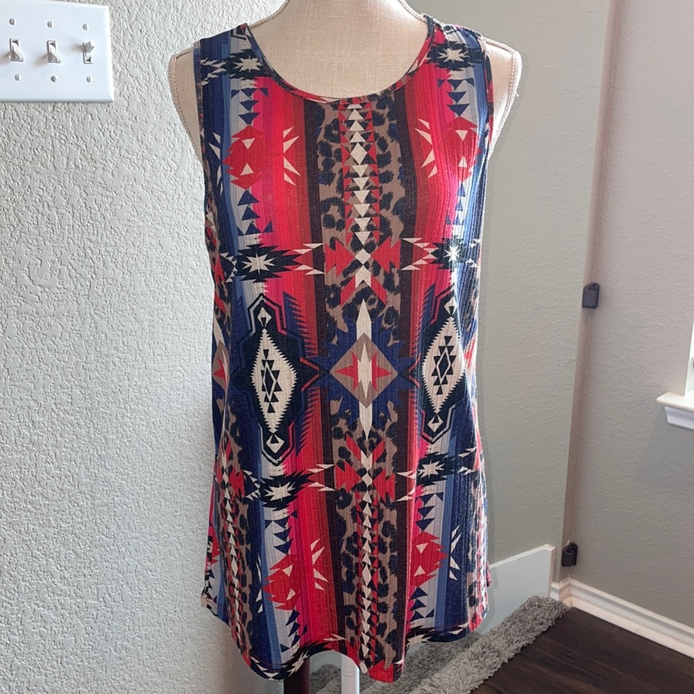 Final Cut! Crazy Train Leopard Aztec Print Tank in Small